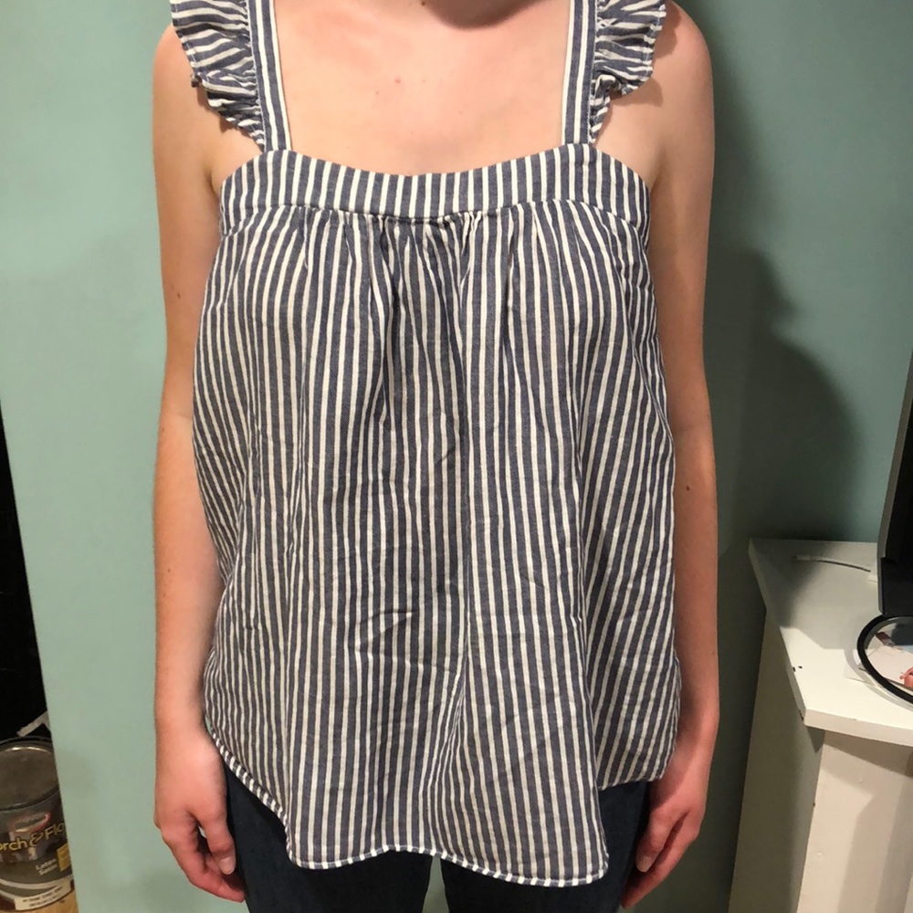 Pin Stripe Tank with Ruffles on the Sleeves